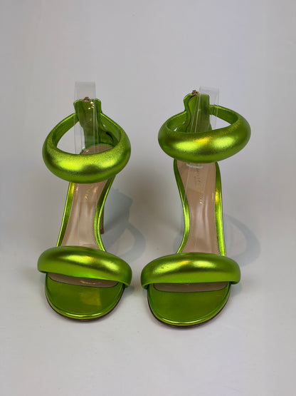 Gianvito Rossi Lime Green Metallic Leather Heeled Sandals - 4.5 UK