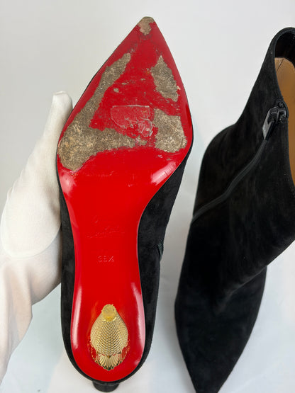 Christian Louboutin Black Suede Pointed-Toe Ankle Boots - 5.5 UK