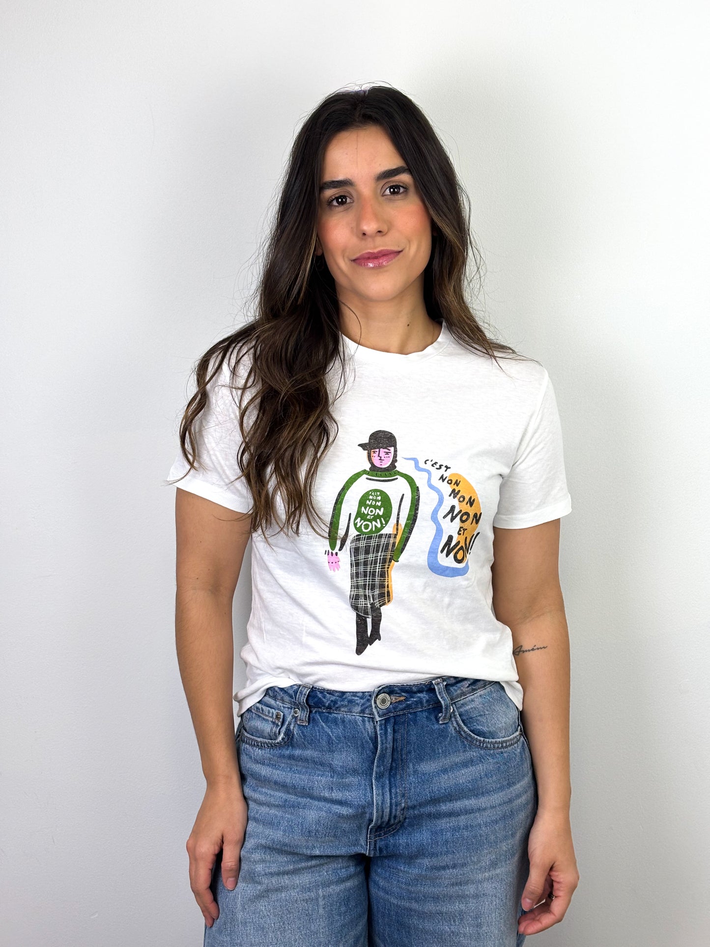 Christian Dior "C'est Non" Illustration Graphic T-Shirt Cotton Linen White - S