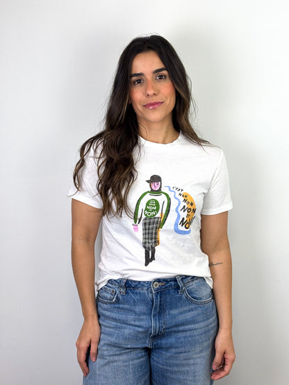 Christian Dior "C'est Non" Illustration Graphic T-Shirt Cotton Linen White - S