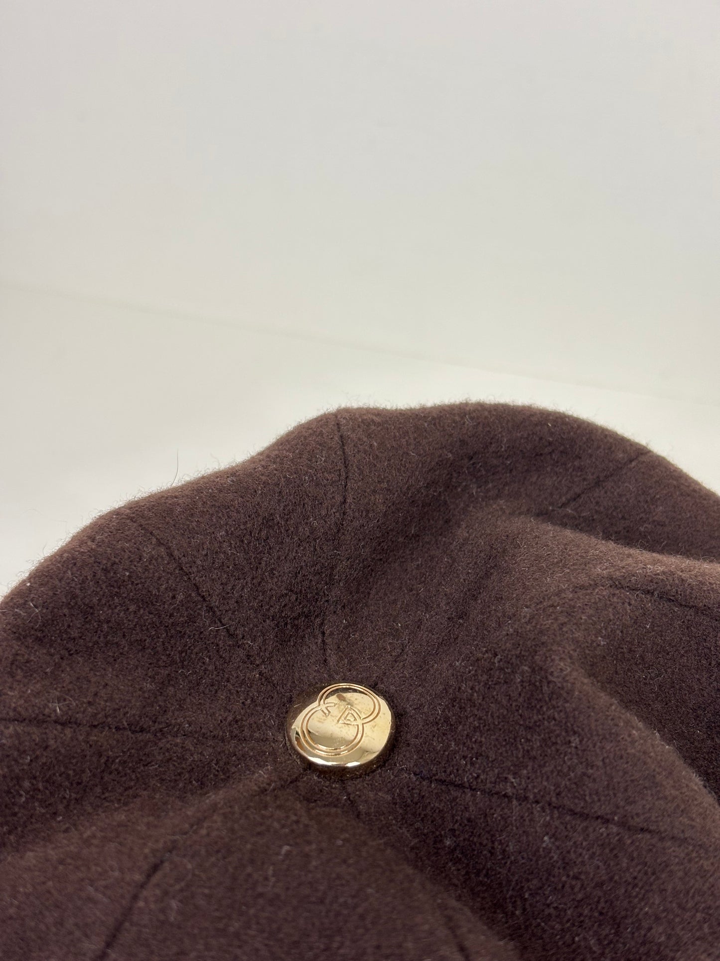 Gucci Cashmere and Wool Blend Baker Boy Hat with Leather Trim Chocolate Brown - S