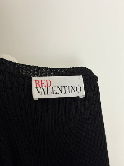 Red Valentino Black Knit Dress with Pleated Patterned Hem - XL