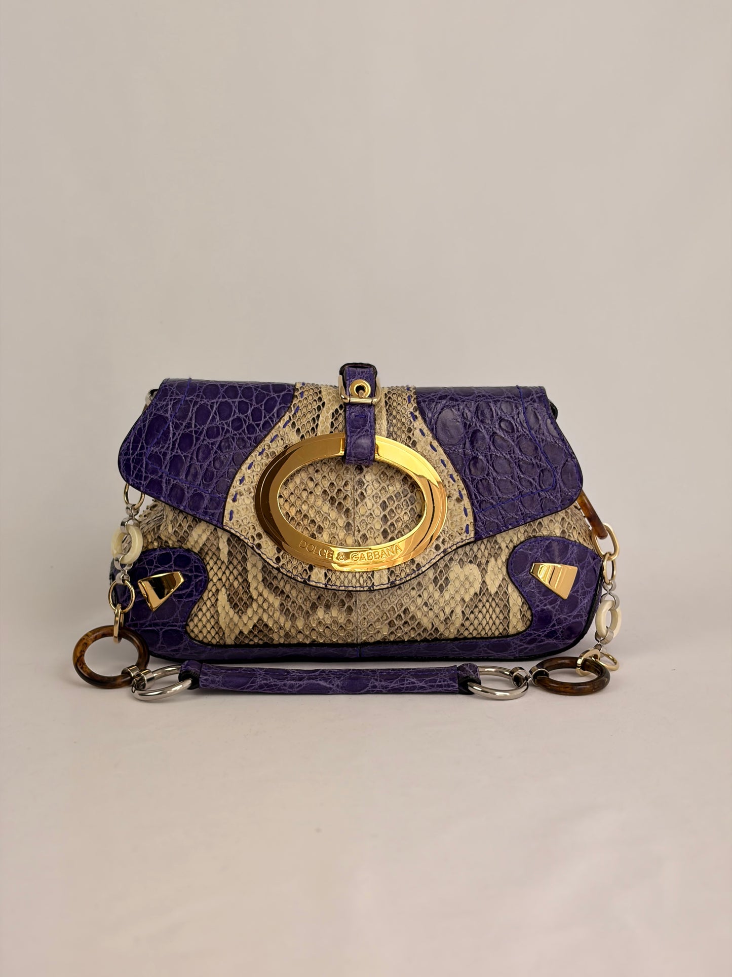 Dolce & Gabbana snakeskin shoulder bag in purple and beige