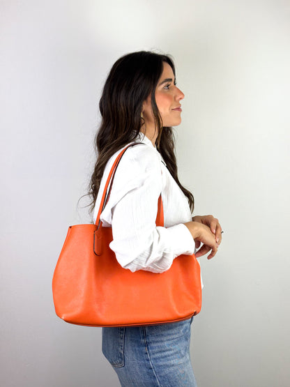 Longchamp Roseau Essential Tote Grained Leather Orange