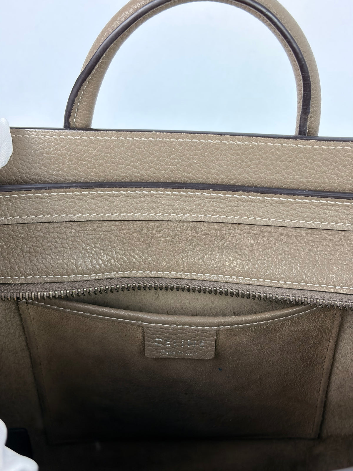 Celine Nano Luggage Tote Taupe Grained Calfskin with Strap