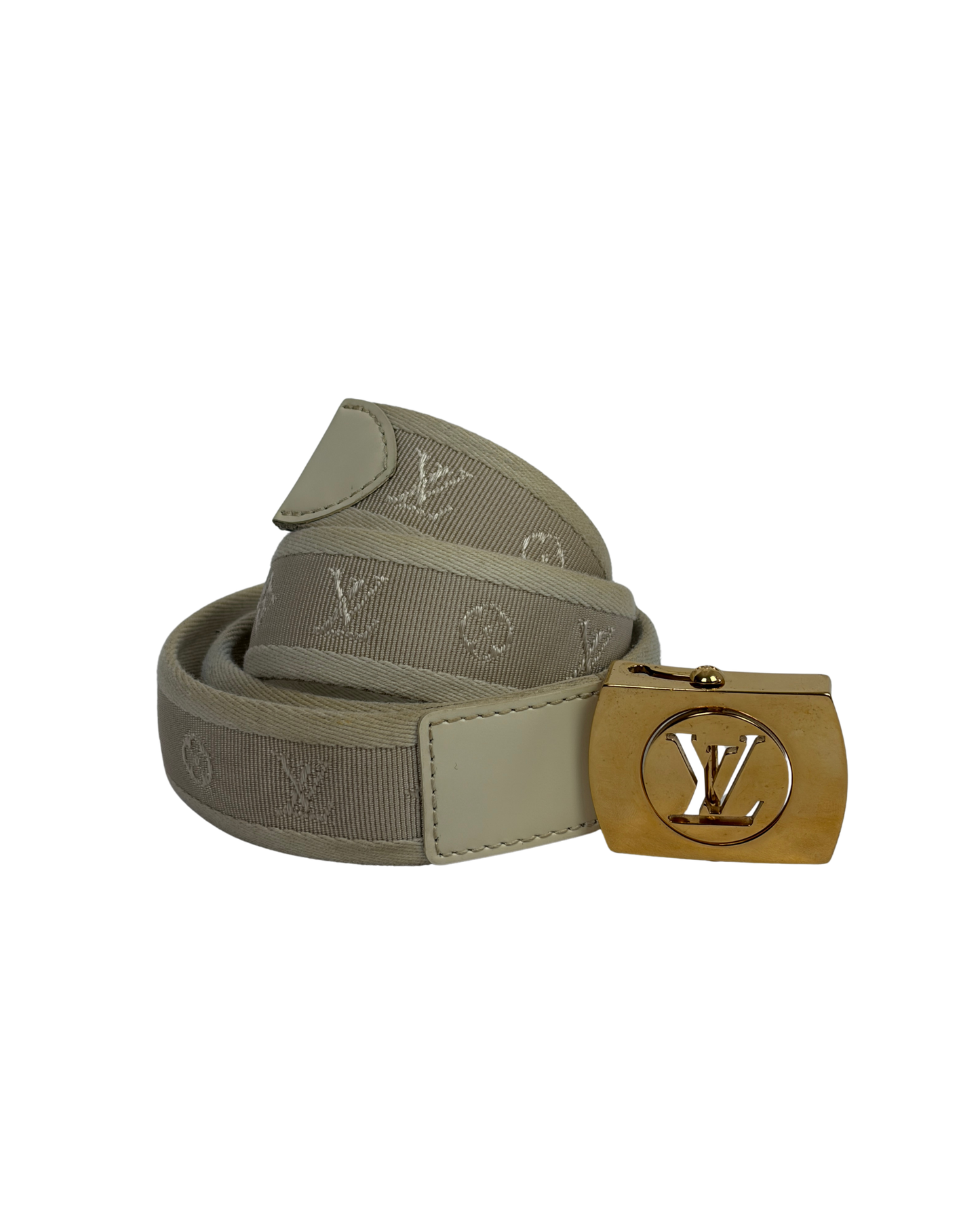Louis Vuitton Vintage Monogram Mini Lin Canvas Belt with Gold-Tone Buckle