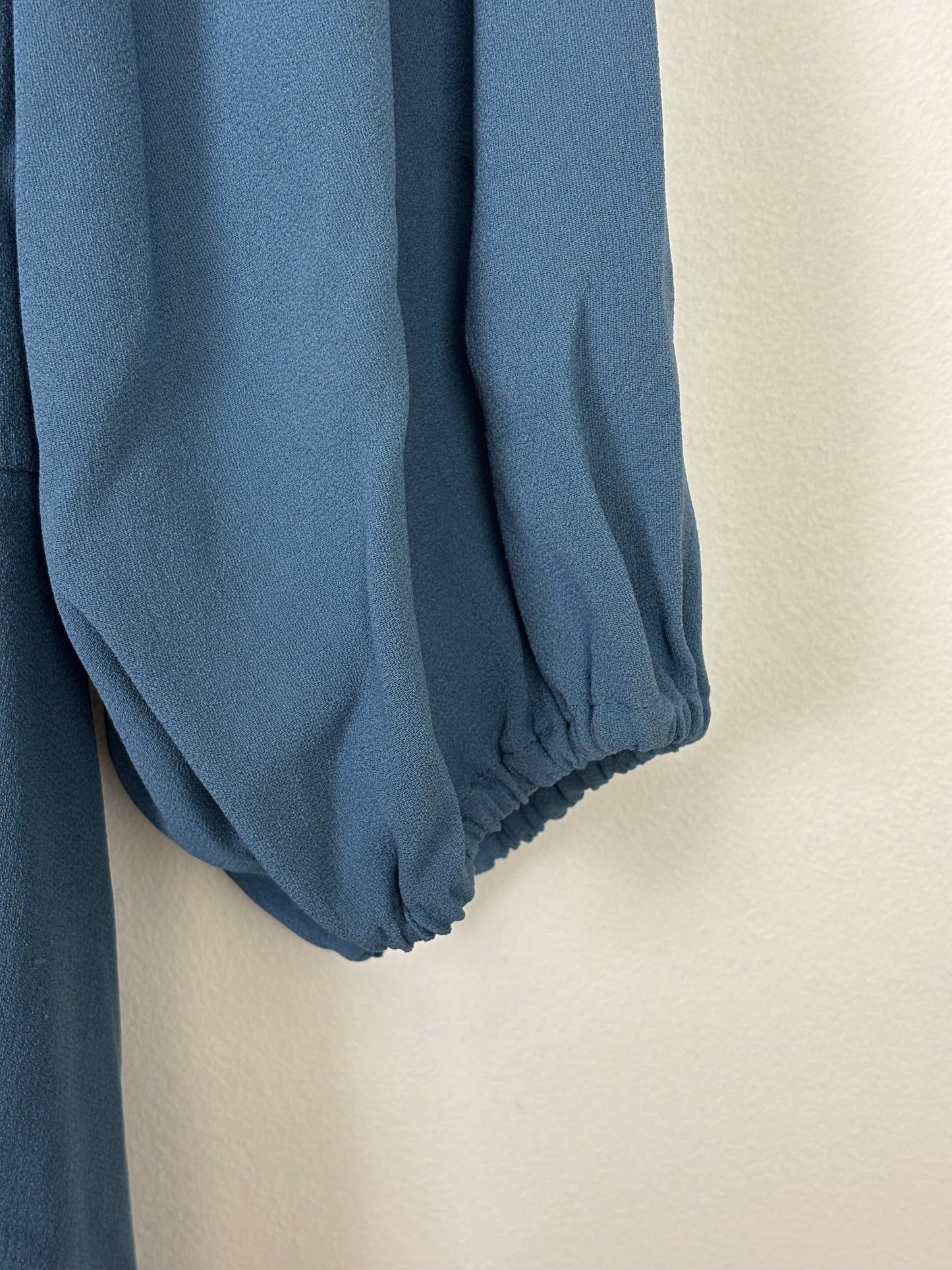 RED Valentino Smocked Puff-Sleeve Midi Dress in Petrol Blue Acetate-Viscose - 10 UK