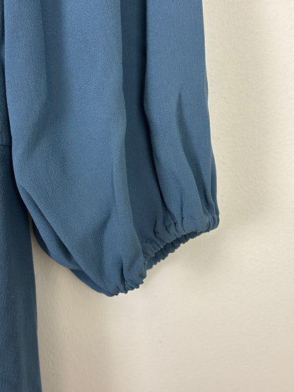 RED Valentino Smocked Puff-Sleeve Midi Dress in Petrol Blue Acetate-Viscose - 10 UK
