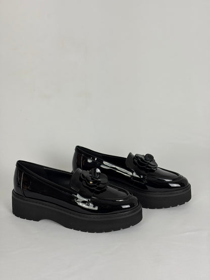 Kate Spade New York Black Patent Flower Loafers - 5 UK