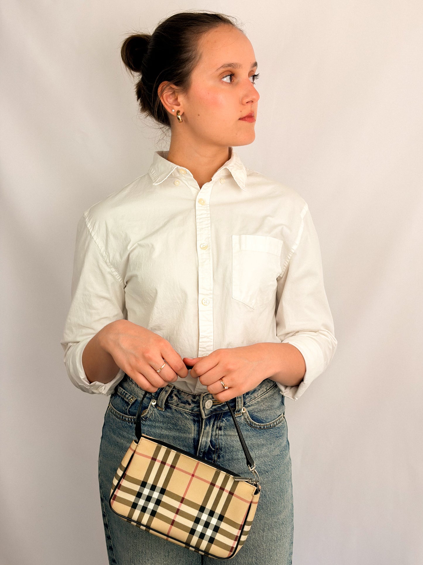 Burberry Vintage Check Canvas Mini Baguette Bag