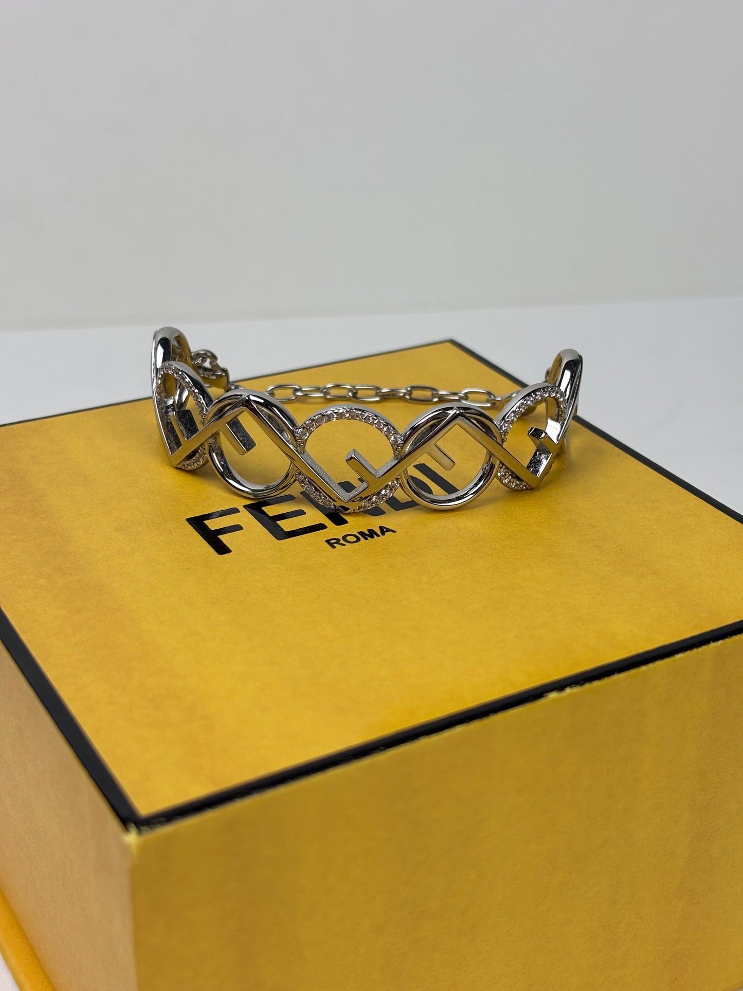 Fendi O’Lock Bracelet Crystal Silver - Tone Metal Bangle