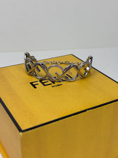 Fendi O’Lock Bracelet Crystal Silver - Tone Metal Bangle