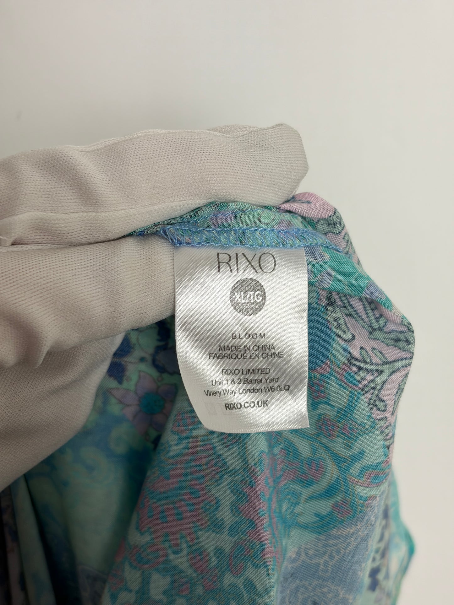 RIXO Blue and White Patchwork Floral Silk Shirt Dress - 16 UK