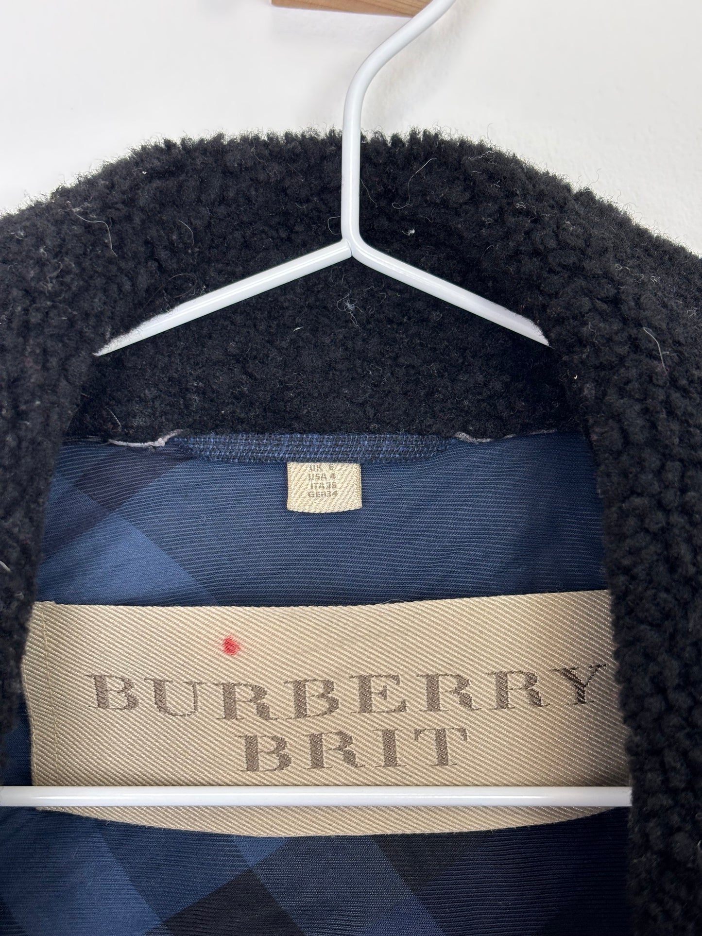 Burberry Brit Sherton Shearling Peacoat Navy Blue - 6 UK