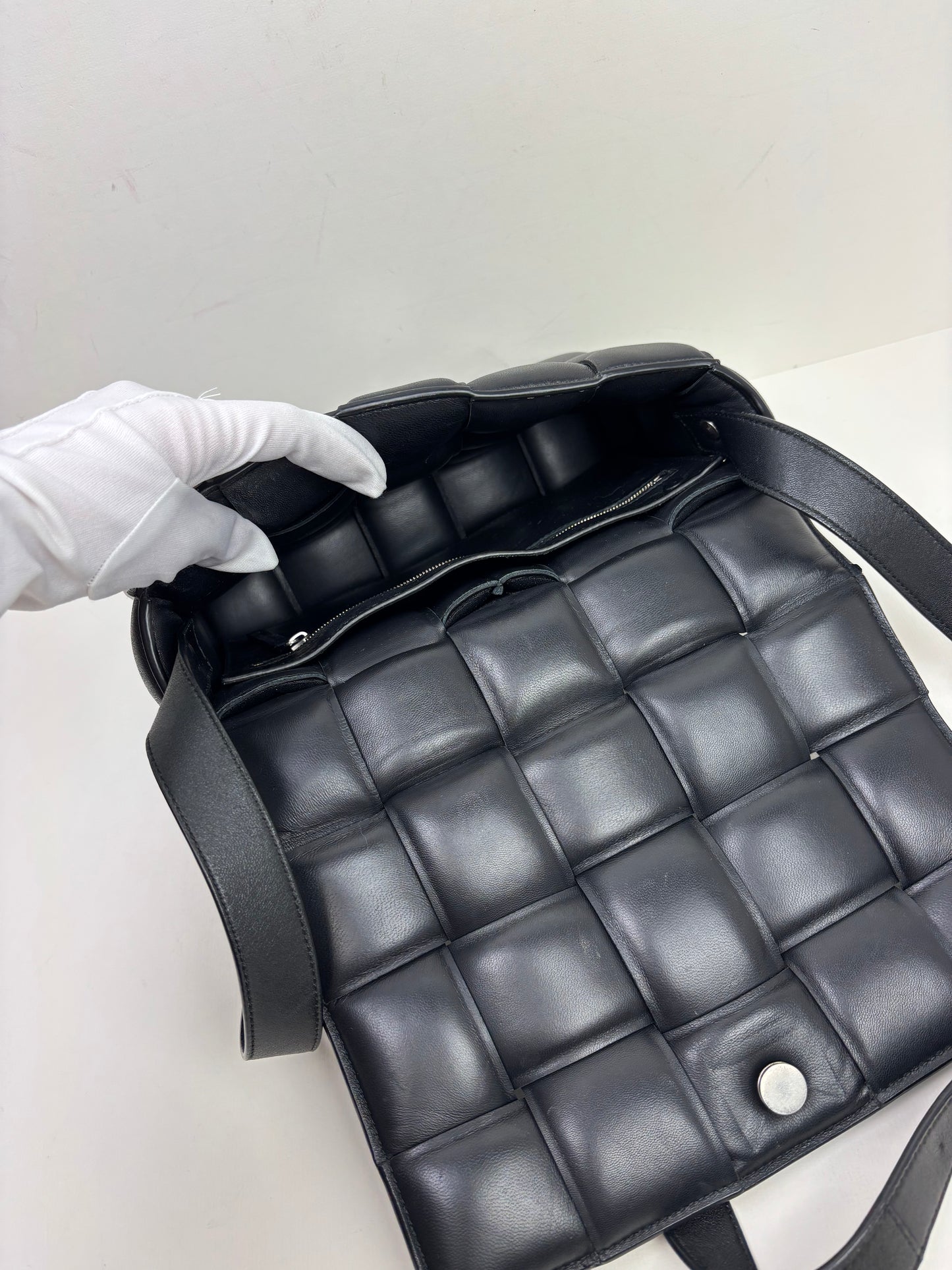 Bottega Veneta Padded Cassette Bag Intrecciato Lambskin Leather Black