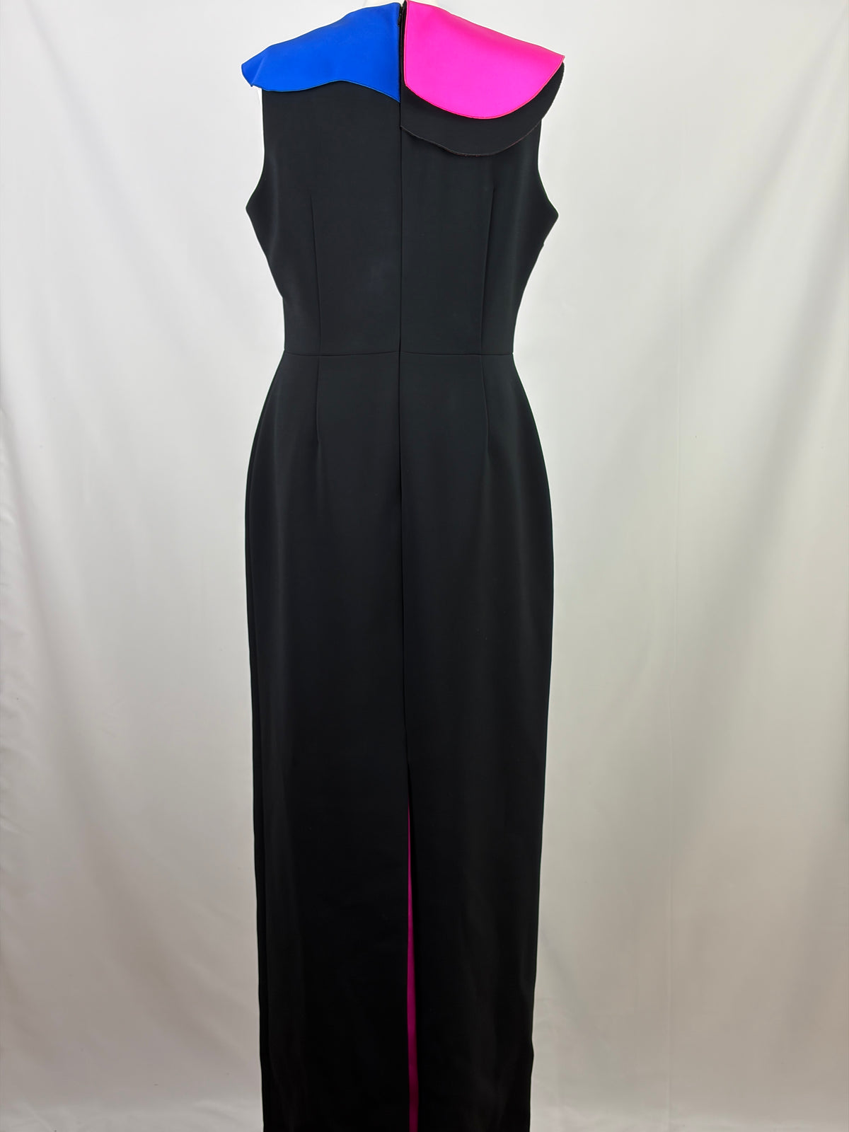 Roksanda Black Evening Gown with Pink and Cobalt Sculptural Collar - 16 UK