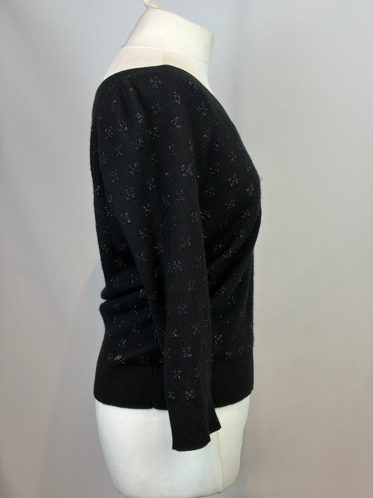 Chanel Black Cashmere Viscose Lurex Zig Zag Knit Top - 12 UK