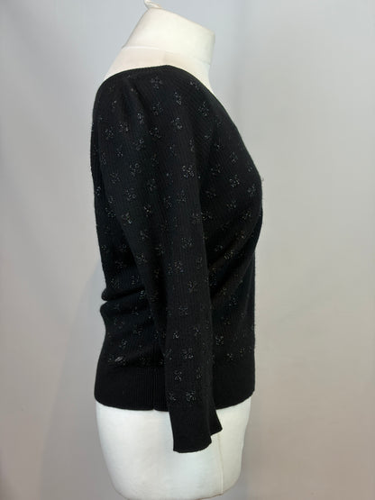 Chanel Black Cashmere Viscose Lurex Zig Zag Knit Top - 12 UK
