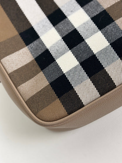Burberry Check Camera Bag in Chestnut Beige Leather and Canvas