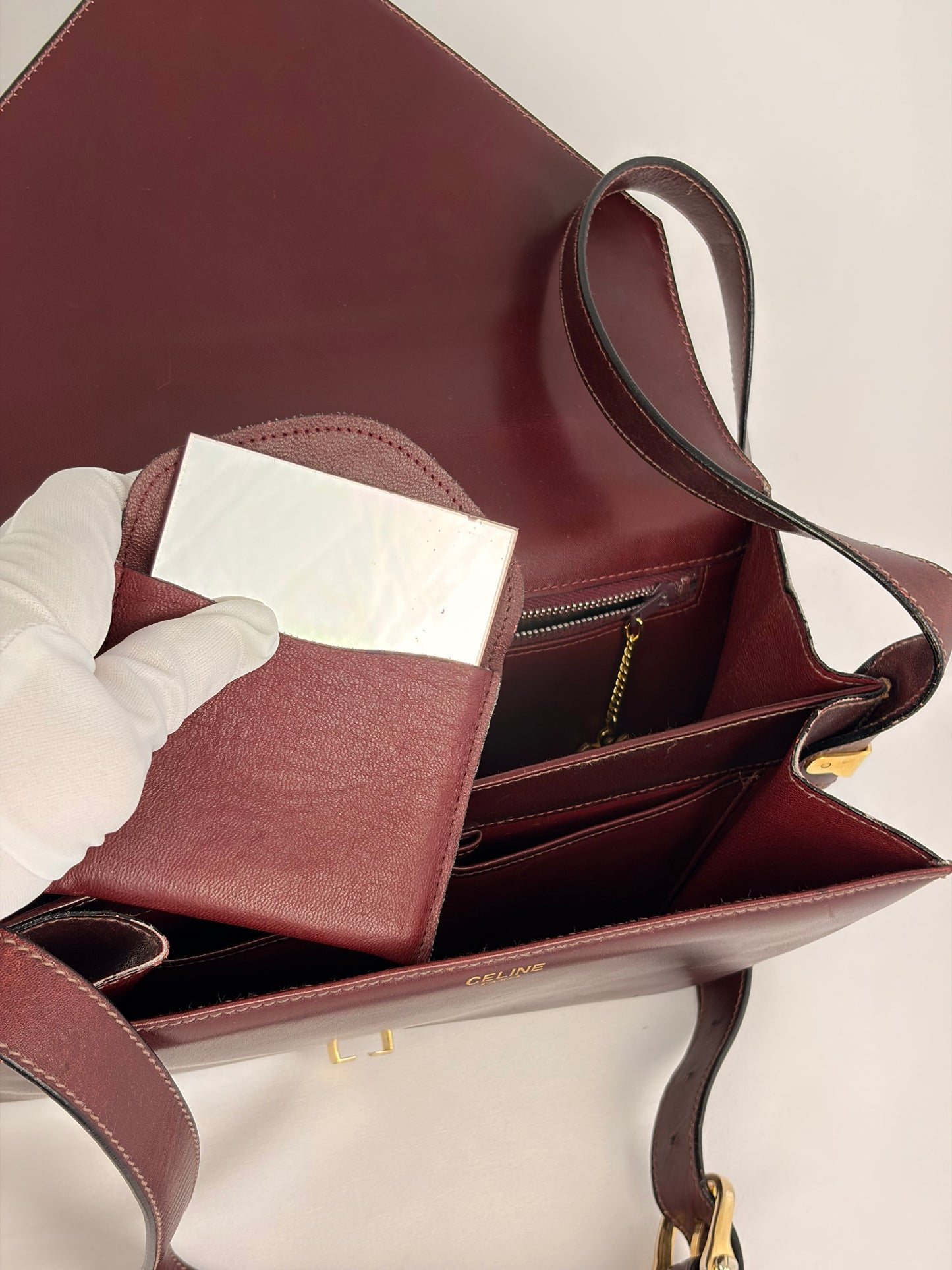 Celine Vintage Burgundy Leather Envelope Shoulder Bag