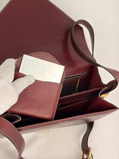 Celine Vintage Burgundy Leather Envelope Shoulder Bag