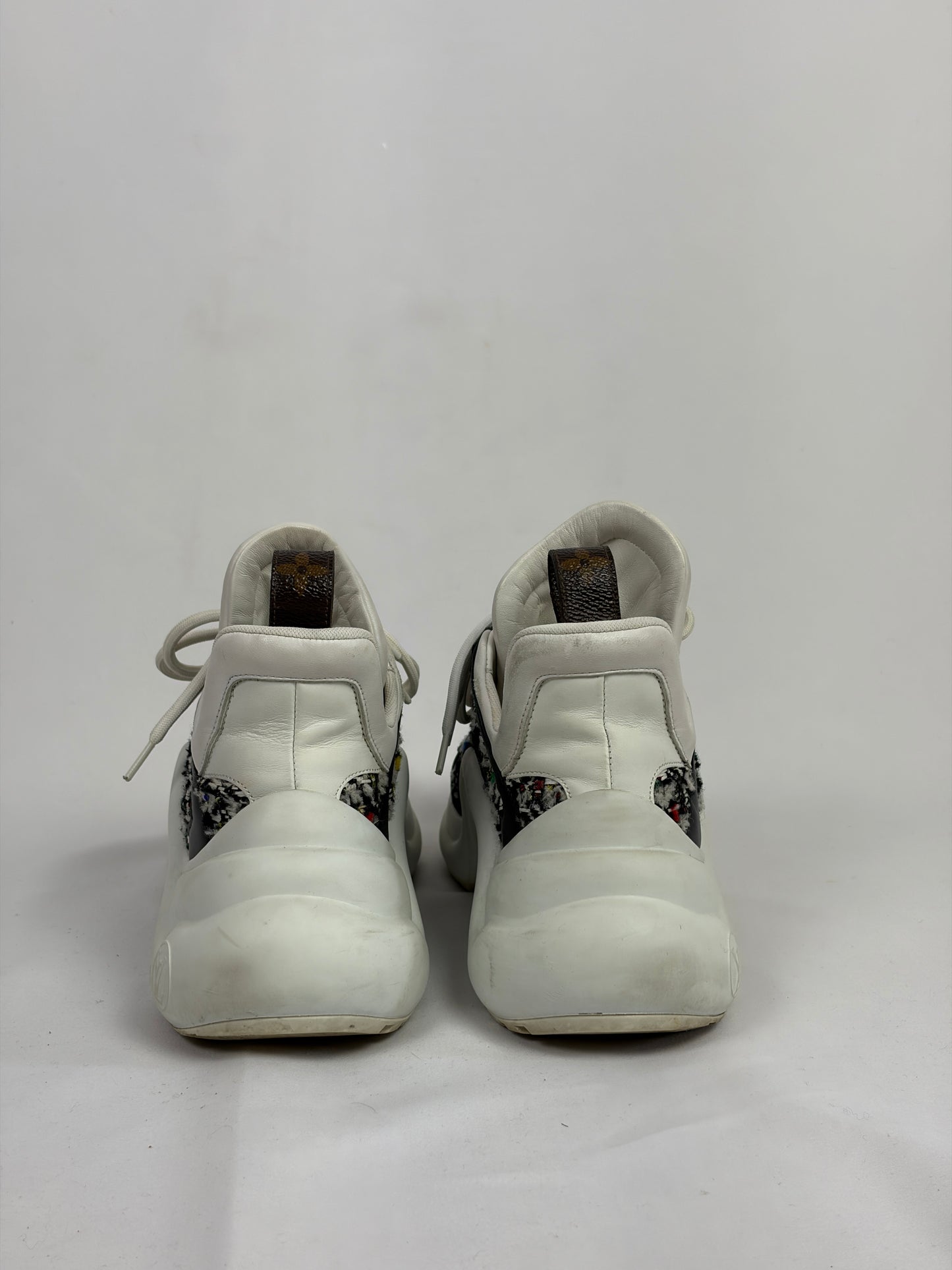 Louis Vuitton LV Archlight sneakers black and
white tweed-like fabric overlay