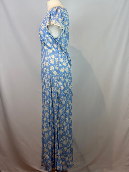 RIXO Blue Daisy Print Lace Trim Maxi Dress — XL / UK 16