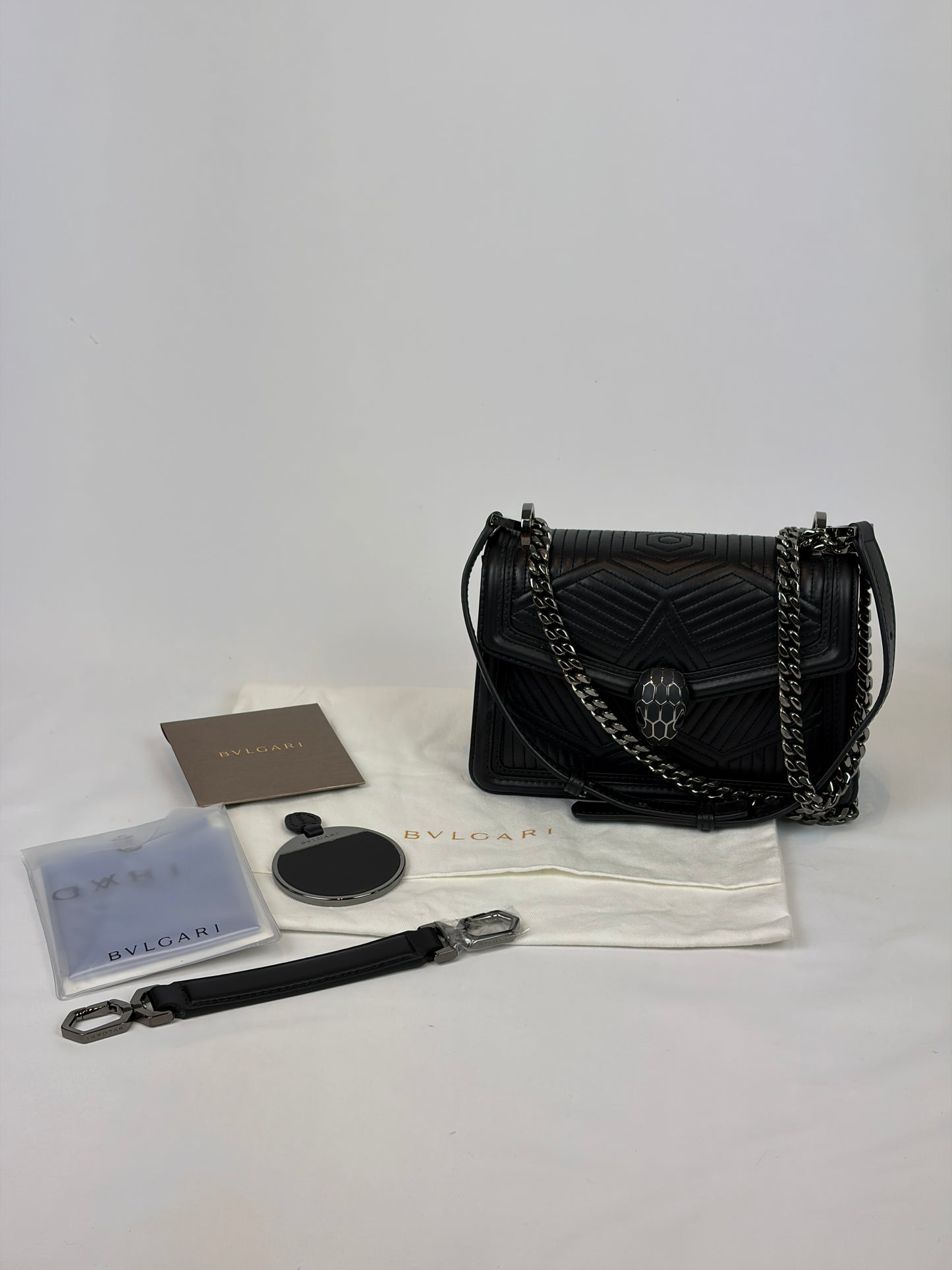 Bvlgari Serpenti Forever Diamond Blast Quilted Leather Shoulder Bag - black
