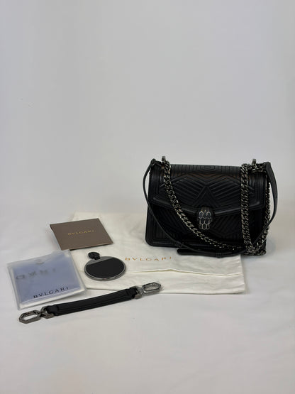 Bvlgari Serpenti Forever Diamond Blast Quilted Leather Shoulder Bag - black