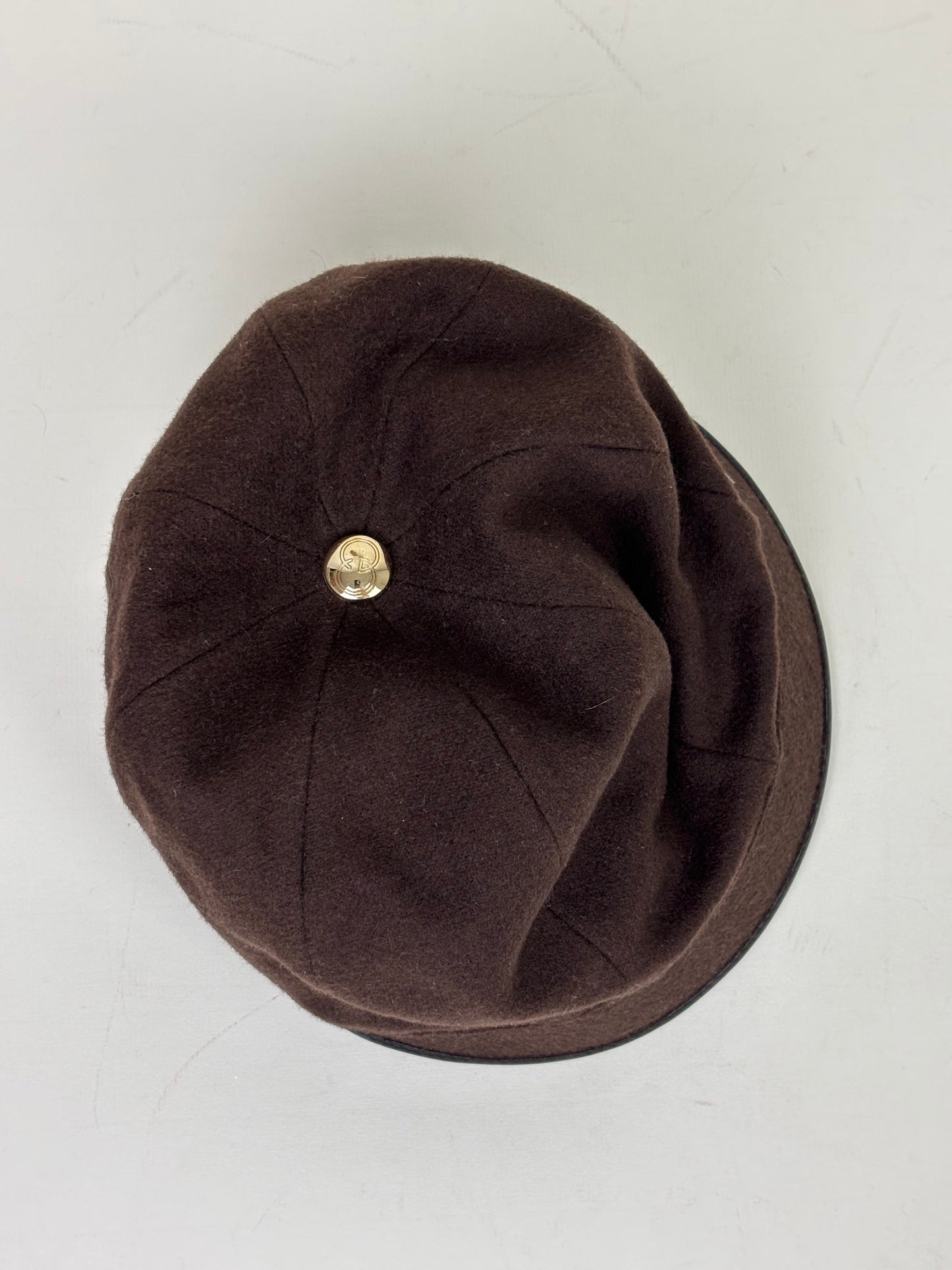 Gucci Cashmere and Wool Blend Baker Boy Hat with Leather Trim Chocolate Brown - S
