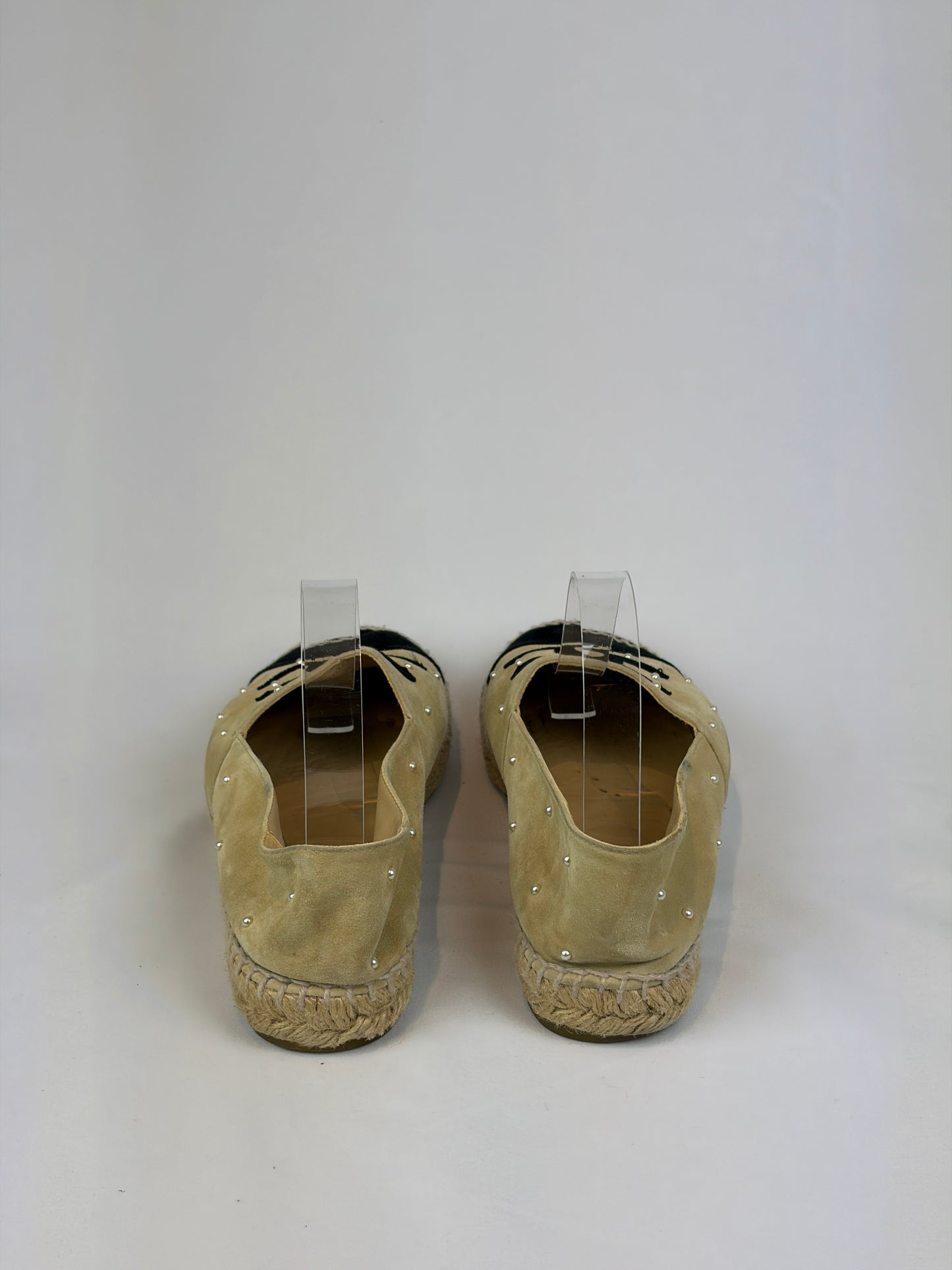 Chanel Beige Suede Pearl Embellished CC Espadrilles - 6 UK