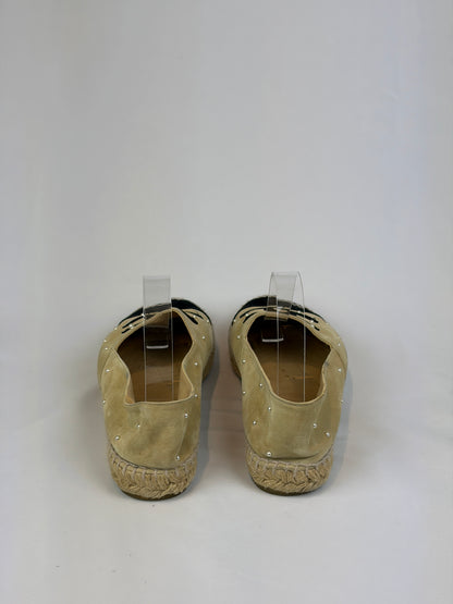 Chanel Beige Suede Pearl Embellished CC Espadrilles - 6 UK