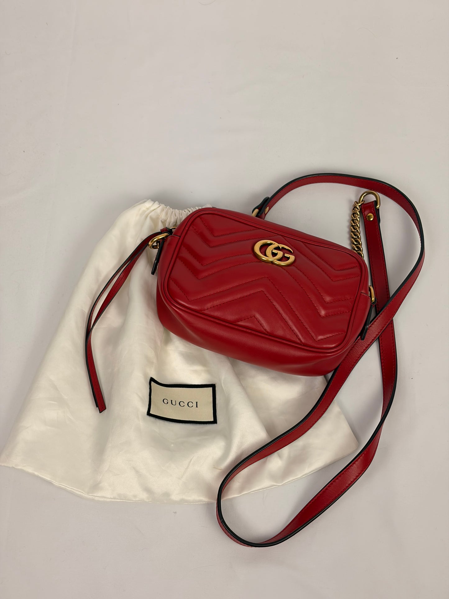 Gucci GG Marmont Small Matelassé Leather Camera Bag - Red