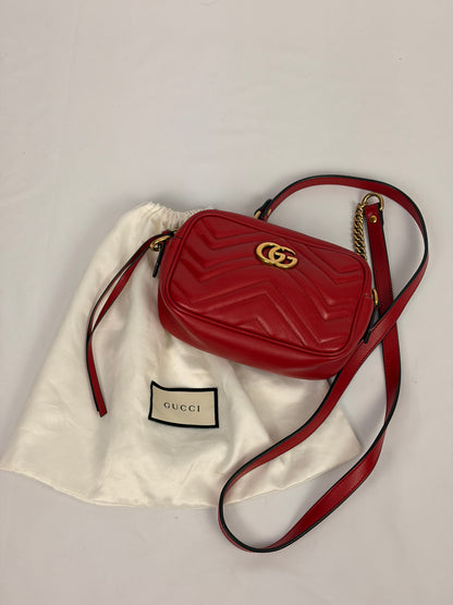 Gucci GG Marmont Small Matelassé Leather Camera Bag - Red