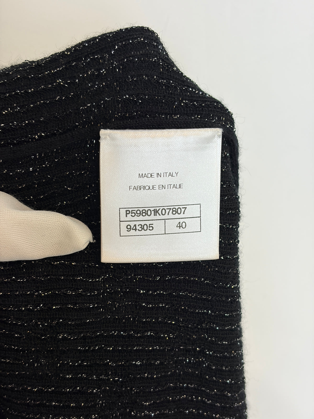 Chanel Black Cashmere Viscose Lurex Zig Zag Knit Top - 12 UK