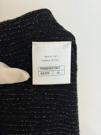 Chanel Black Cashmere Viscose Lurex Zig Zag Knit Top - 12 UK