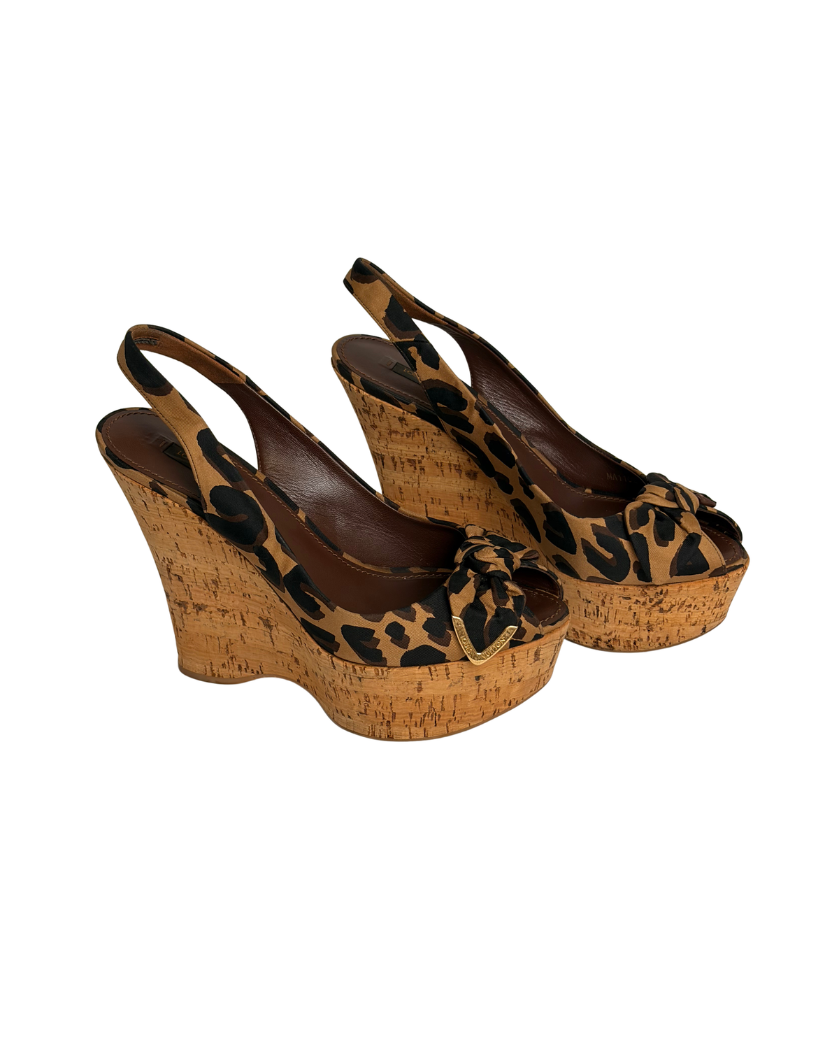 Louis Vuitton Leopard-Print Bow Platform Wedge Slingback Sandals - 5.5 UK