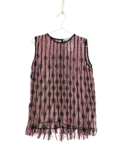 Christian Dior Pink and Black Striped Floral Embroidered Lace Top - UK 12
