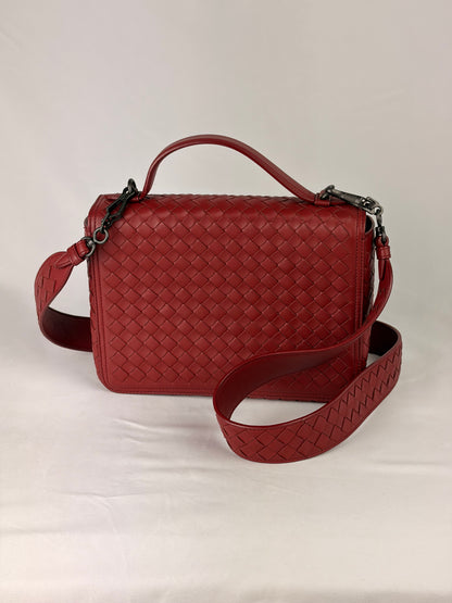 Bottega Veneta Intrecciato Crossbody Bag Burgundy Leather