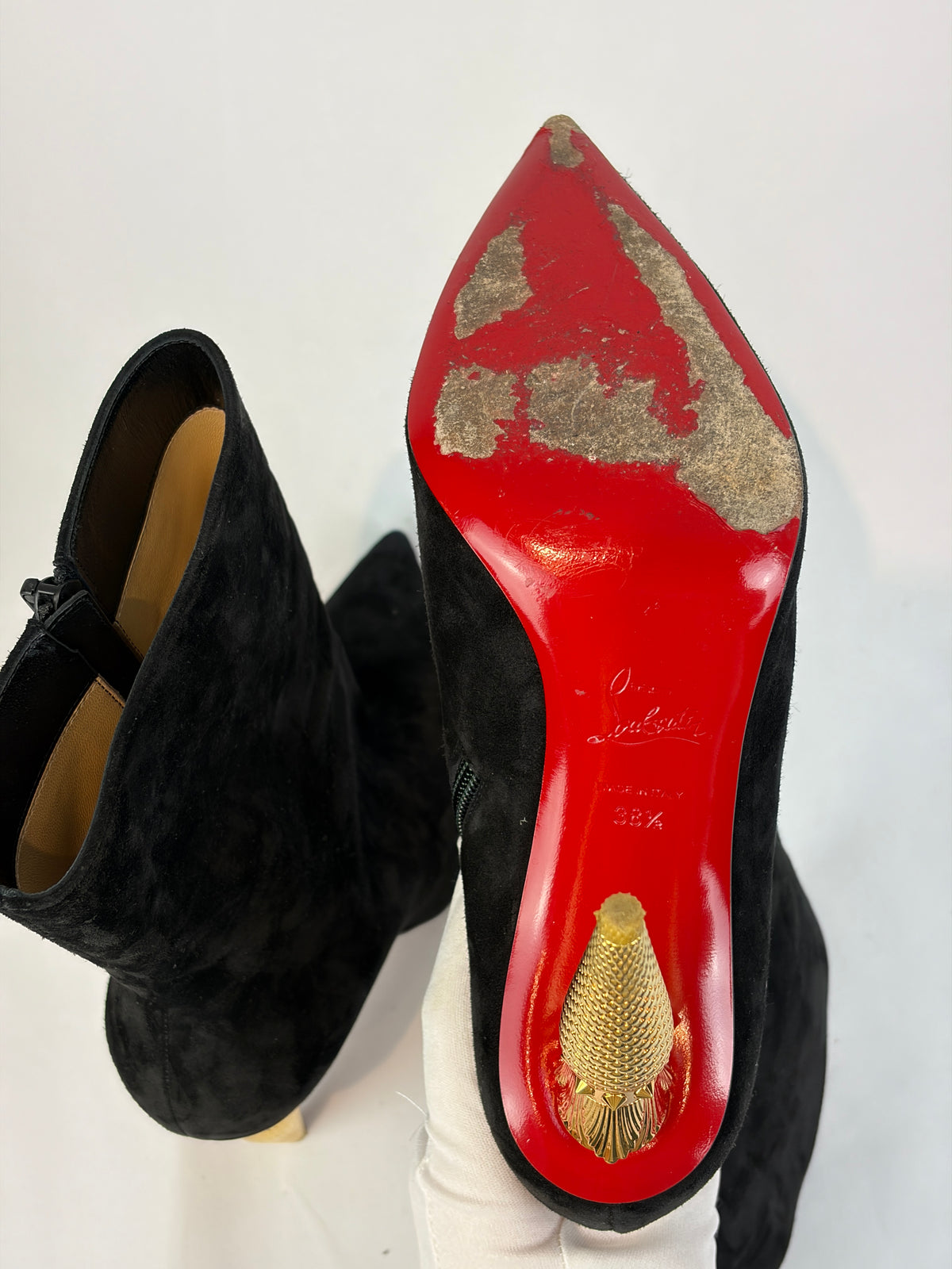 Christian Louboutin Black Suede Pointed-Toe Ankle Boots - 5.5 UK