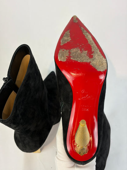 Christian Louboutin Black Suede Pointed-Toe Ankle Boots - 5.5 UK