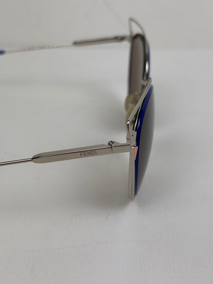 Fendi Eyeshine Round Metal Sunglasses with Blue Cat-Eye Frame Detail
