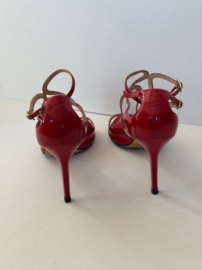 Jimmy Choo Lancer Patent Leather Strappy Sandals in Red - 5 UK