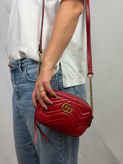 Gucci GG Marmont Small Matelassé Leather Camera Bag - Red