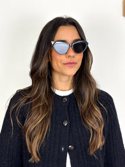 Fendi Iridia Crystal-Embellished Cat-Eye Acetate Sunglasses in Navy Blue