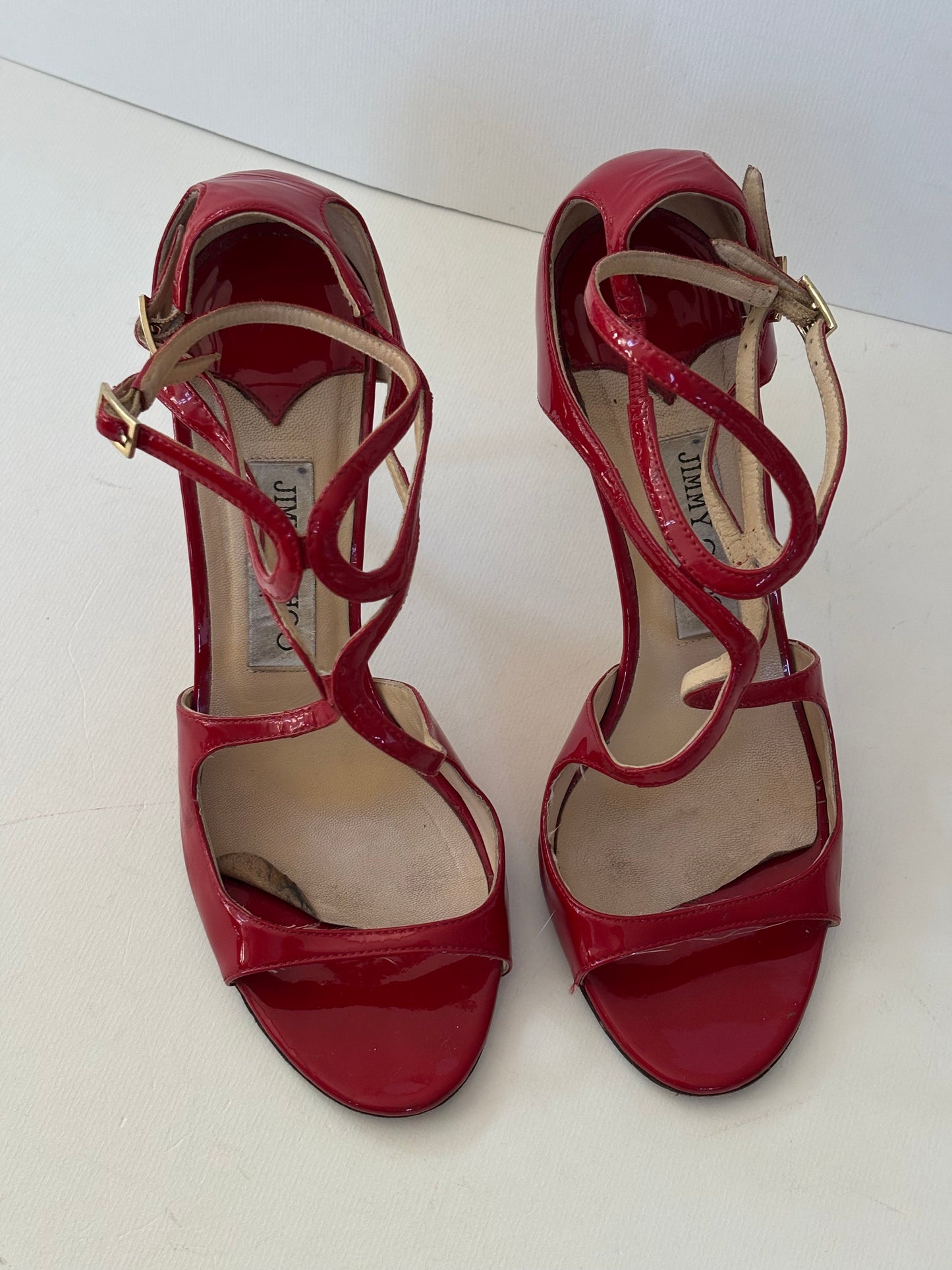 Jimmy Choo Lancer Patent Leather Strappy Sandals in Red - 5 UK