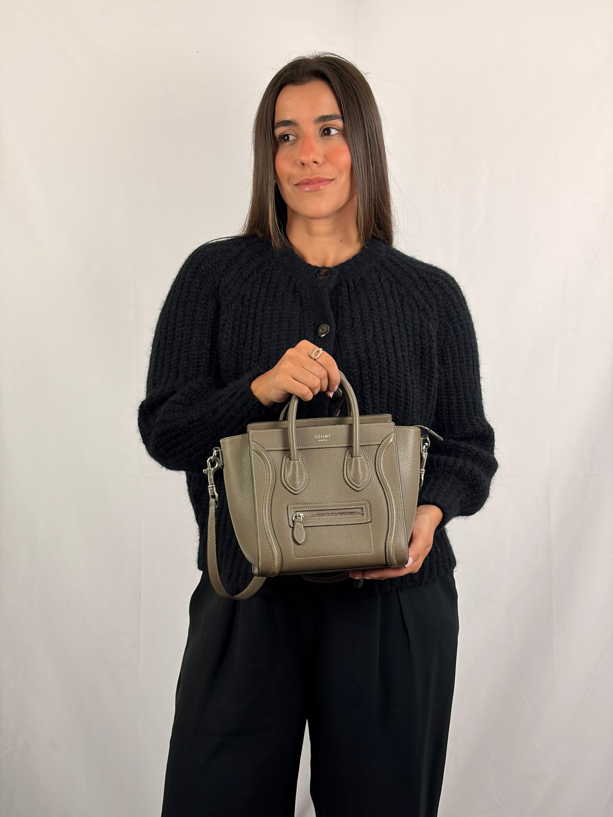 Celine Nano Luggage Tote Taupe Grained Calfskin with Strap