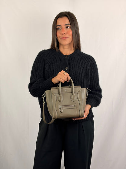 Celine Nano Luggage Tote Taupe Grained Calfskin with Strap