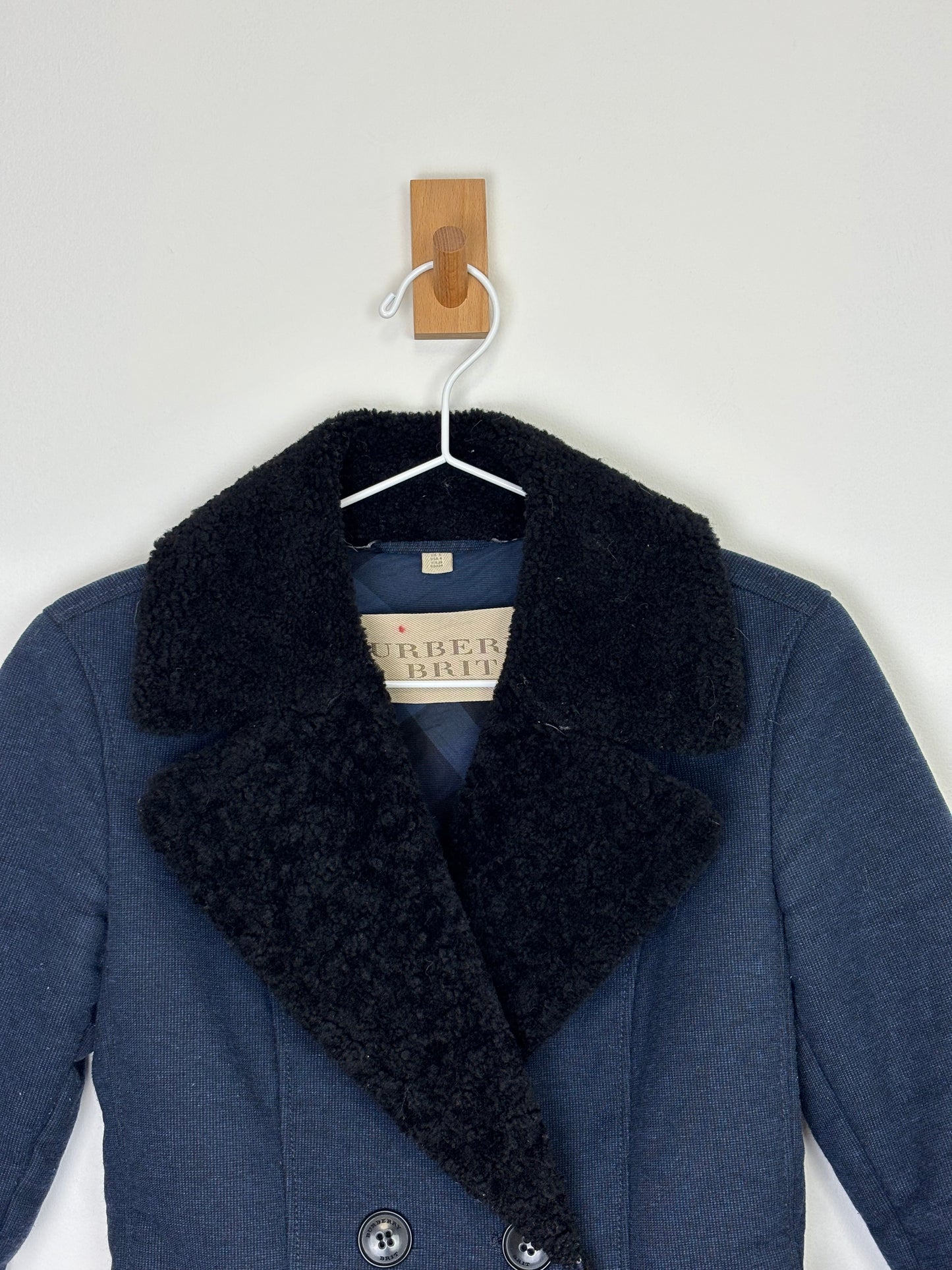 Burberry Brit Sherton Shearling Peacoat Navy Blue - 6 UK