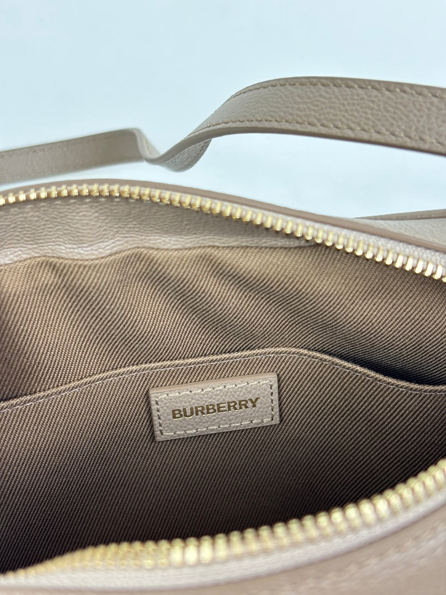 Burberry Check Camera Bag in Chestnut Beige Leather and Canvas